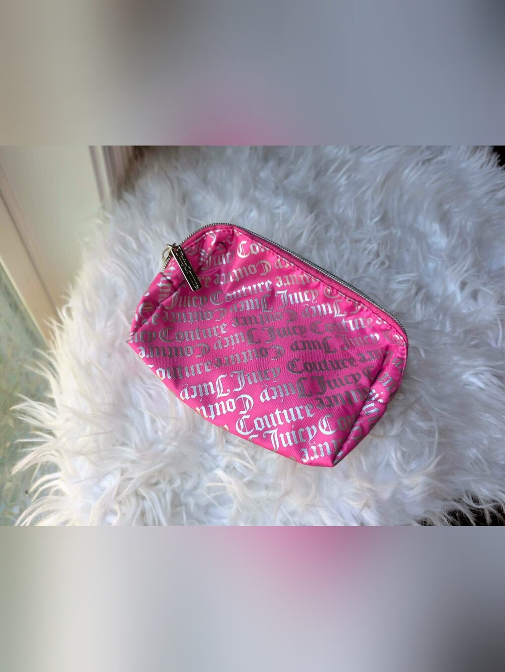 Juicy Couture Pink Logo Cosmetic Case with Gold Zipper